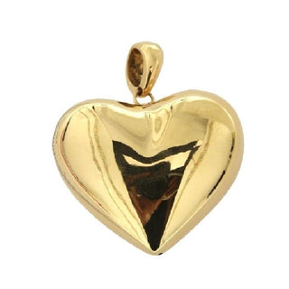 18K Solid Yellow Gold Large Shiny Puffy Heart Pendant - Amalia J & Boutique