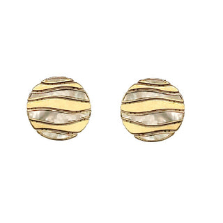18K Solid Yellow Gold Circular Mother of Pearls Post Earrings - Amalia J & Boutique