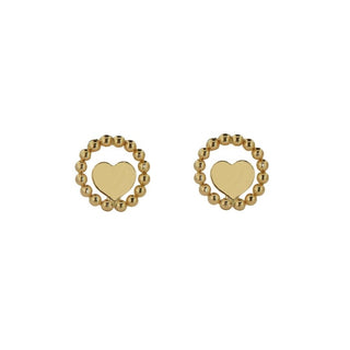 18K Solid Gold Sweet Beads Open Circle and Heart Earrings