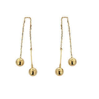 18K Solid Yellow Gold 6mm Polished Balls Thread Earrings