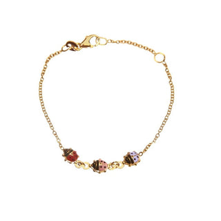 18K Solid Yellow Gold Three Enamel Ladybug Bracelet - Amalia J & Boutique