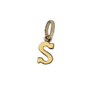18K Solid Yellow Gold Small S Initial Letter Pendants
