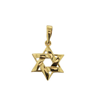 18k Solid Yellow Gold Polished Small Star David Pendant