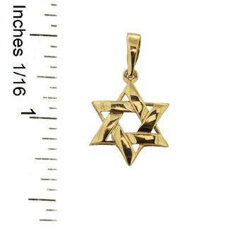 18k Solid Yellow Gold Polished Small Star David Pendant with ruler