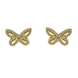 18K Solid Yellow Gold Studs Butterfly Post Earrings