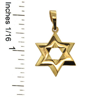 18K Solid Yellow Gold Polished Star of David Pendant with ruler