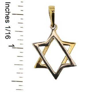 18K Two-Tone Solid Gold Star of David Polished Pendant with ruler