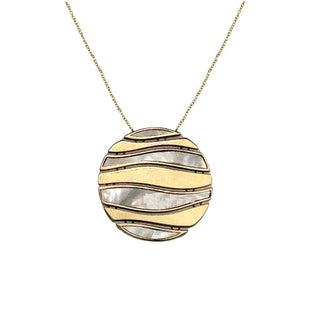 18K Solid Yellow Gold Mother of Pearl Circular Necklace - Amalia J & Boutique