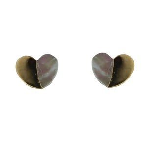 18K Yellow Gold Mother of Pearl Heart Screwback Earrings - Amalia J & Boutique
