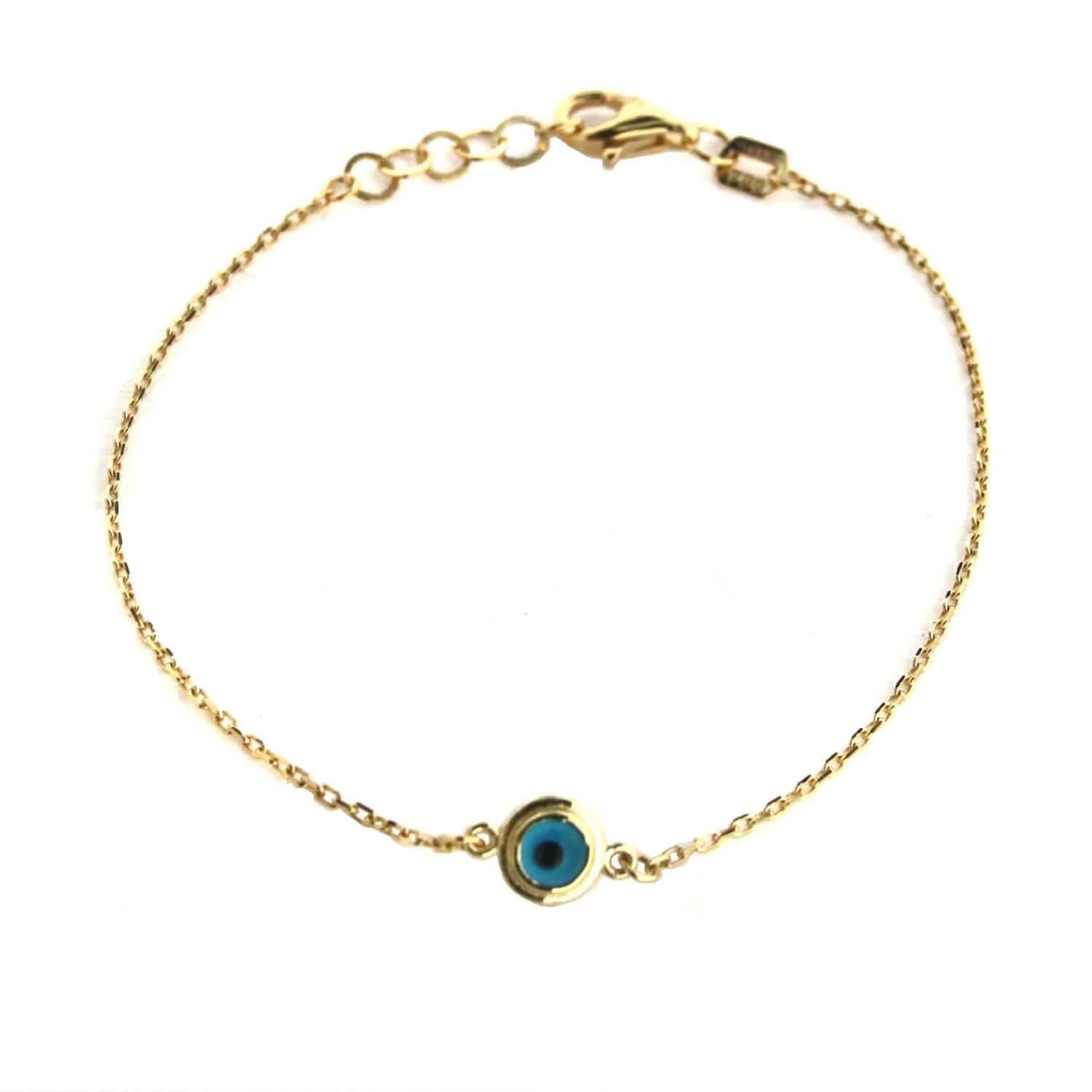 18K Solid Yellow Gold Evil Eye Bracelet 6 7 or 9 inches
