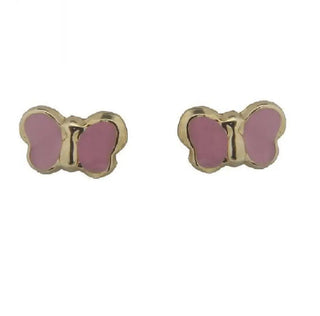 18K Solid Yellow Gold Small Pink Enamel Butterfly Screwback Earrings - Amalia J & Boutique