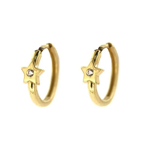 18K Solid Yellow Gold Star Zirconia Hinge Hoop Earrings - Amalia J & Boutique