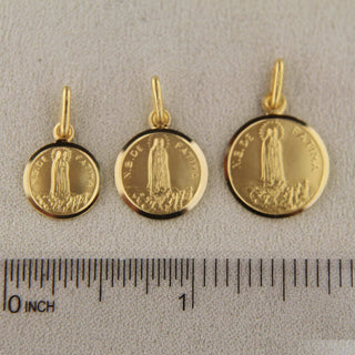 18k solid yellow gold Virgin of Fatima Medals with a ruler