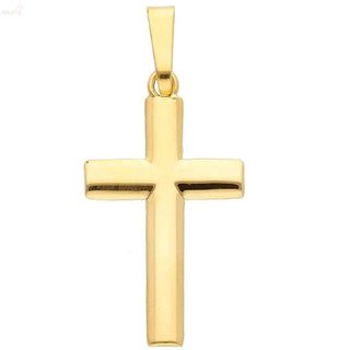 18K Solid yellow Gold Polished Half Circle Tube Cross Pendant