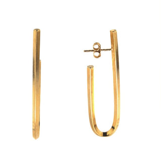 18k Solid Yellow Gold Rombo Tube Large J Post Earrings , Amalia Jewelry