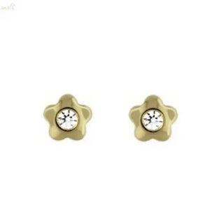 18K Yellow Gold Small Diamond Flower Screwback Earrings