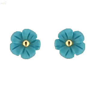 18K Yellow Gold Turquoise Flower Covered Screwback Earrings