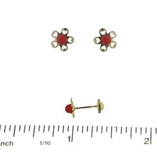 18K Solid Gold Coral Flower Covered Screwback Earrings