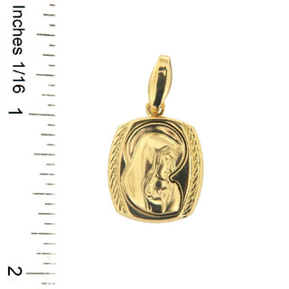 18K Solid Gold Puffy Virgin Mary Medal Pendant with ruler