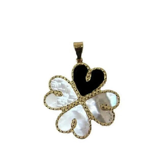 18K Solid Gold Turquoise and Mother of Pearl Hearts Pendant - Amalia J & Boutique