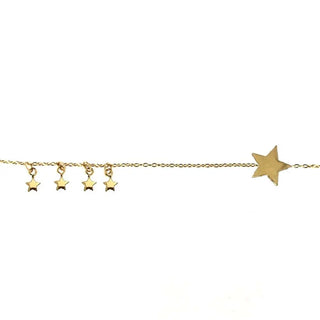 18K Solid Yellow Gold Polished Dangling Stars Bracelet