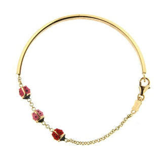 18k Solid Yellow Gold Red Pink and Fuchsia Enamel Baby Bangle Bracelet , Amalia Jewelry