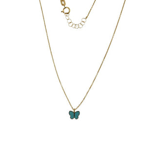 18k Solid Yellow Gold Turquoise Butterfly Small Pendant Necklace , Amalia Jewelry