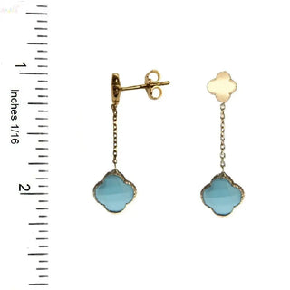 18K Solid Yellow Gold Faceted Turquoise Dangle Earrings