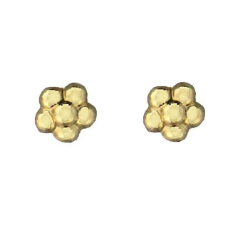 18K Solid Yellow Gold Polished Flower Covered Screwback Earrings , Amalia Jewelry