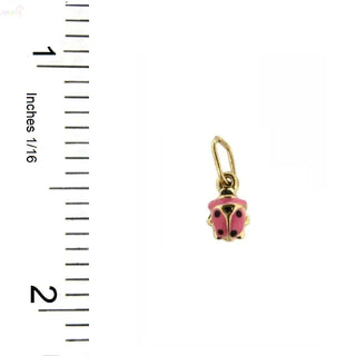 18K Solid Yellow Gold Tiny Pink Ladybug Enamel Pendant