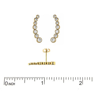 18k Solid Yellow Gold Bezel Zirconia Crawler Earrings