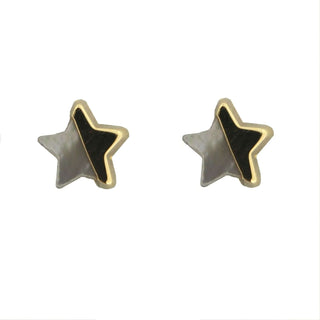 18K Solid Yellow Gold Mother Pearl Star Covered Screwback Earrings , Amalia Jewelry