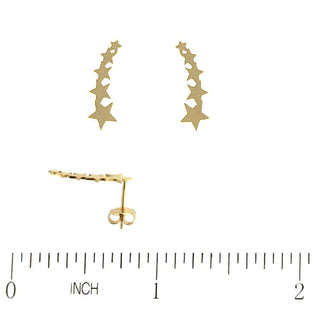 18K Solid Yellow Gold Small Stars Crawler Post Earrings , Amalia Jewelry