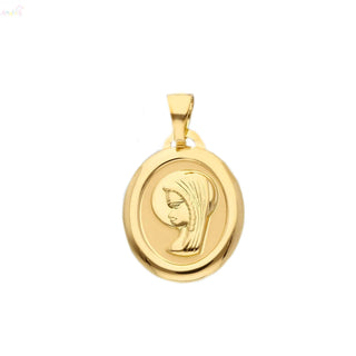 18K Solid Yellow Gold Polished Oval Virgin Girl Medal