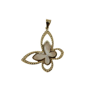 18K Solid Yellow Gold Tilted Mother of Pearl Butterfly Pendant