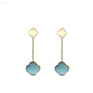 18K Solid Yellow Gold Faceted Turquoise Dangle Earrings