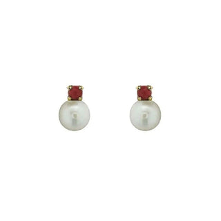 18K Solid Yellow Gold Pearl and Coral Covered Screwback Earrings , Amalia Jewelry