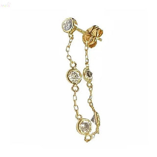 18K Yellow Gold Zirconia Bezel Stud Chain Post Earring