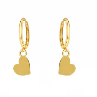 18k Yellow Gold Dangle Heart Hinged Hoop Huggie Earrings - Amalia J & Boutique