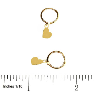 18k Yellow Gold Dangle Heart Hinged Hoop Huggie Earrings - Amalia J & Boutique