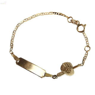 18K Solid Yellow Gold Polished Baseball Id Bracelet