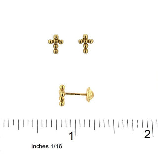 18K Solid Yellow Gold Bead Cross Covered Screwback Earrings , Amalia Jewelry
