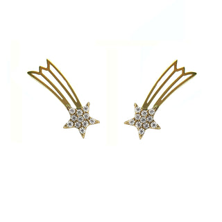 18k Solid Yellow Gold pave Zirconia shooting Star Post Earrings Amalia Jewelry