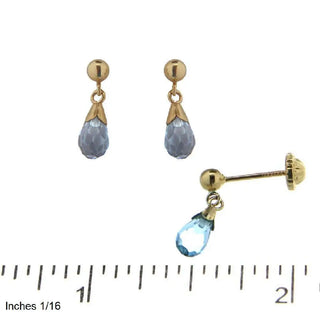 18K Solid Yellow Gold Blue Crystal Dangle Covered Screwback Earrings , Amalia Jewelry