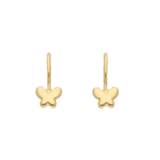 18K Solid Yellow Gold Lever Back Butterfly Earrings