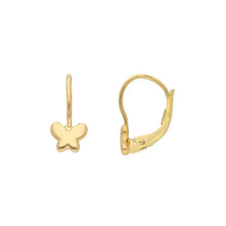 18K Solid Yellow Gold Lever Back Butterfly Earrings