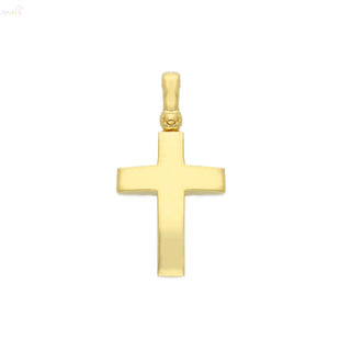 18K Soliid Yellow Gold SmallPolished Convex Cross Pendant