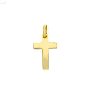 18K Solid Yellow Gold Light Polished Flat and Convex Cross