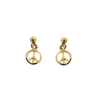 18K Solid Yellow Gold Peace Sign Post Dangle Earrings - Amalia FJ & Boutique