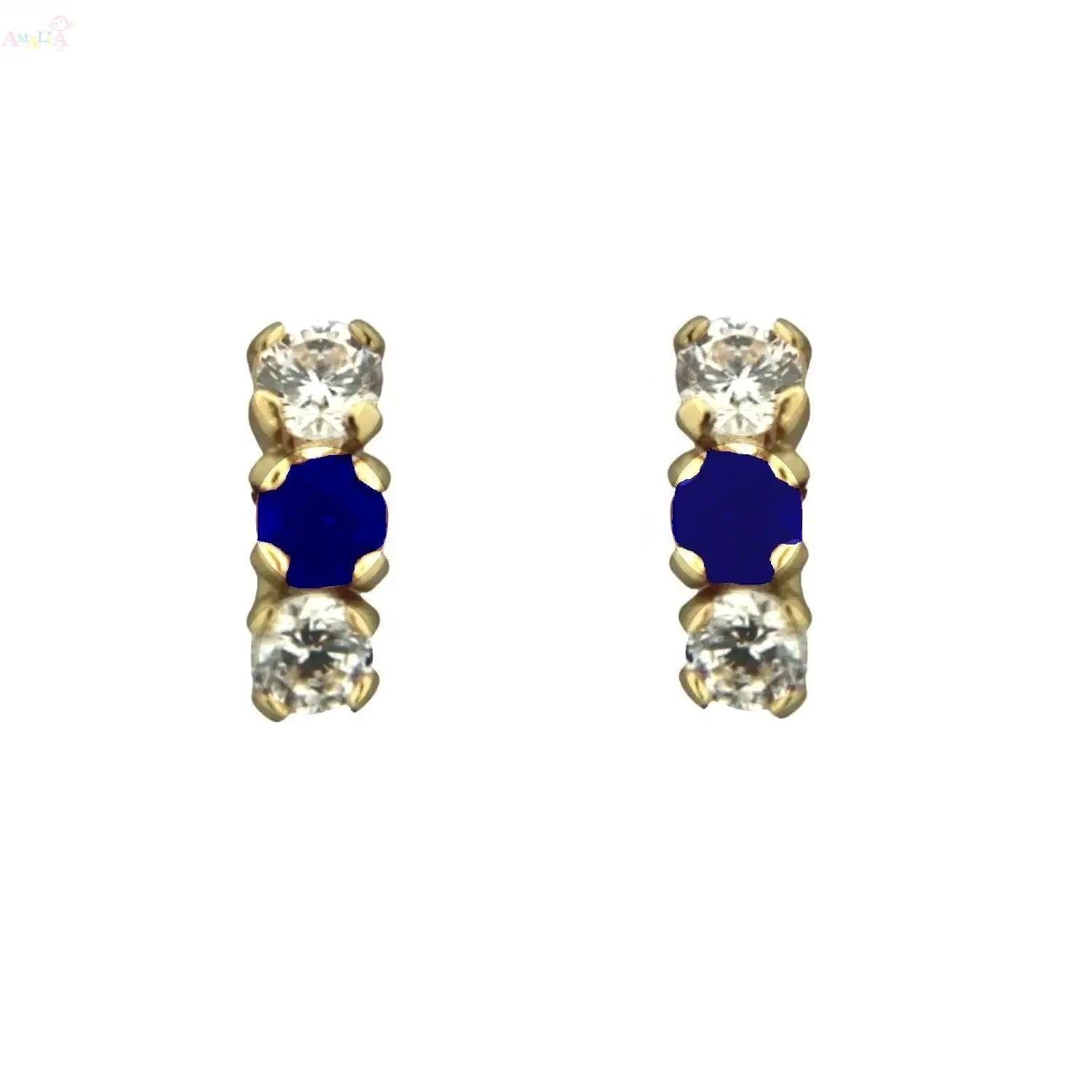 18K Yellow Gold Saphire and Zirconia Covered Screwback Earrings Amalia J Boutique
